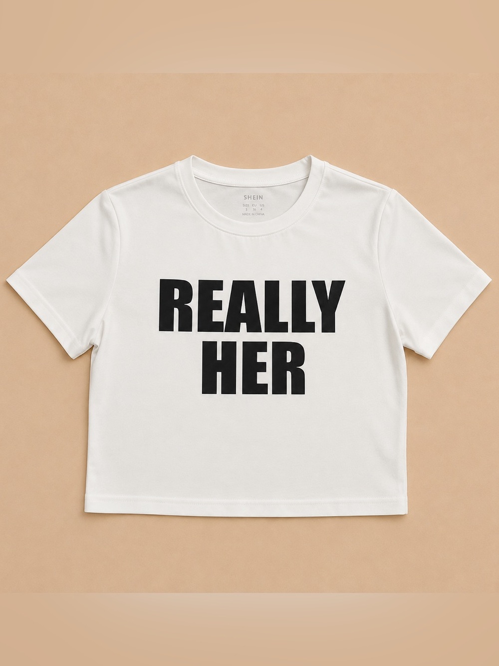 SHEIN White Crop Tee with Black "REALLY HER" Graphic
